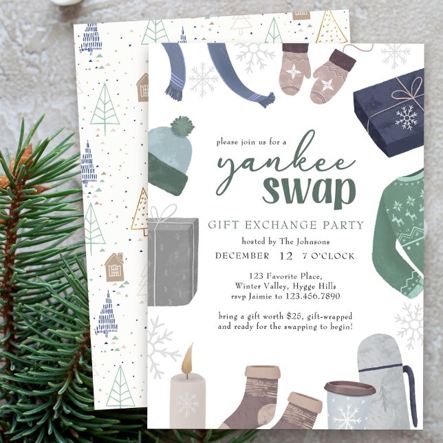 Yankee Swap Cozy Winter Gift Exchange Party Invitation (Yankee Swap Holiday Gift Exchange Party Invitation)
