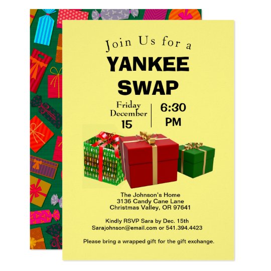 Yankee Swap Gift Exchange, Gift Background, ZPR Invitation | Zazzle.com