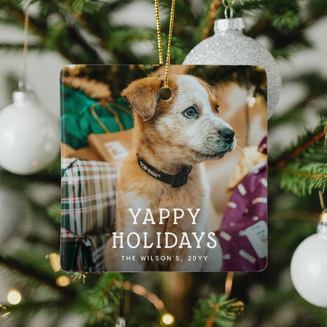 Yappy Holidays Cute Puppy Dog Christmas Ceramic Ornament (Creator Uploaded)