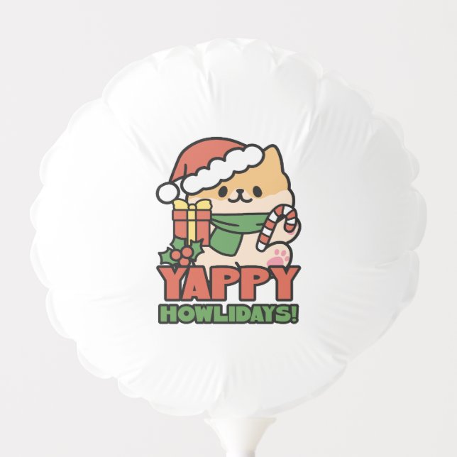 Yappy Howlidays - Cute Christmas Dog Cartoon Balloon (Front)