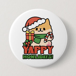 Yappy Howlidays - Cute Christmas Dog Cartoon Button