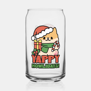 Yappy Howlidays - Cute Christmas Dog Cartoon Can Glass