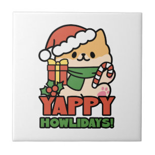 Yappy Howlidays - Cute Christmas Dog Cartoon Ceramic Tile
