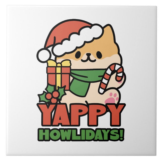 Yappy Howlidays - Cute Christmas Dog Cartoon Ceramic Tile (Front)