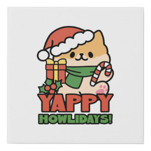 Yappy Howlidays - Cute Christmas Dog Cartoon Faux Canvas Print