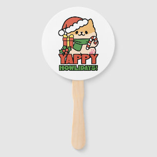Yappy Howlidays - Cute Christmas Dog Cartoon Hand Fan