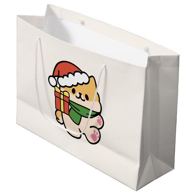 Yappy Howlidays - Cute Christmas Dog Cartoon Large Gift Bag (Front Angled)