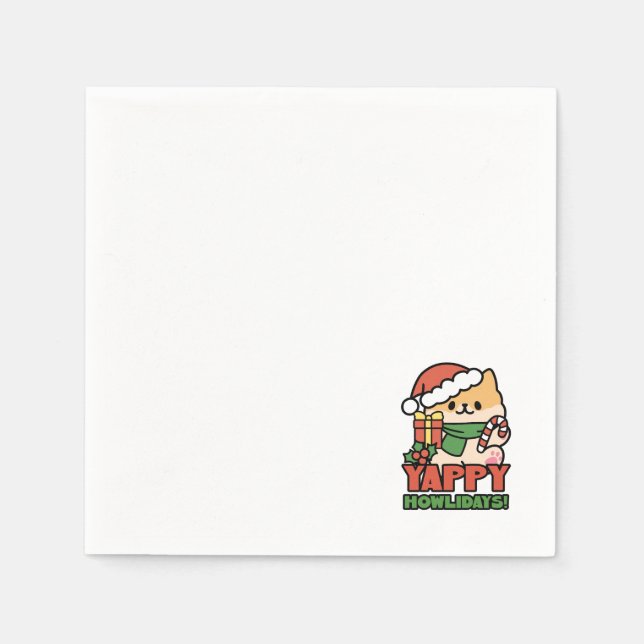 Yappy Howlidays - Cute Christmas Dog Cartoon Napkins (Front)
