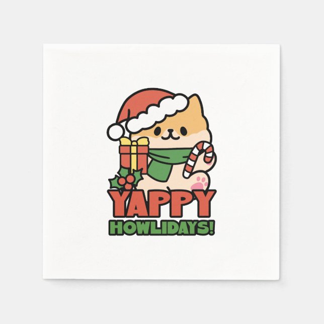 Yappy Howlidays - Cute Christmas Dog Cartoon Napkins (Front)