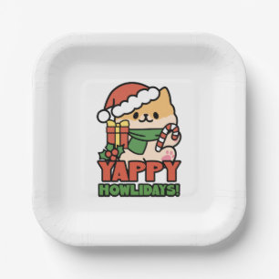 Yappy Howlidays - Cute Christmas Dog Cartoon Paper Plates