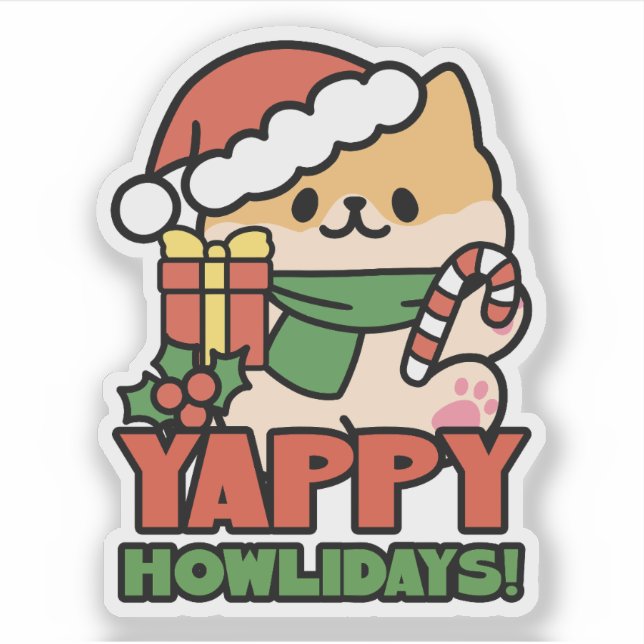 Yappy Howlidays - Cute Christmas Dog Cartoon Sticker (Front)