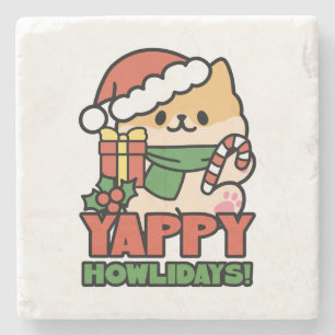 Yappy Howlidays - Cute Christmas Dog Cartoon Stone Coaster