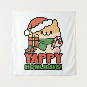Yappy Howlidays - Cute Christmas Dog Cartoon Tapestry