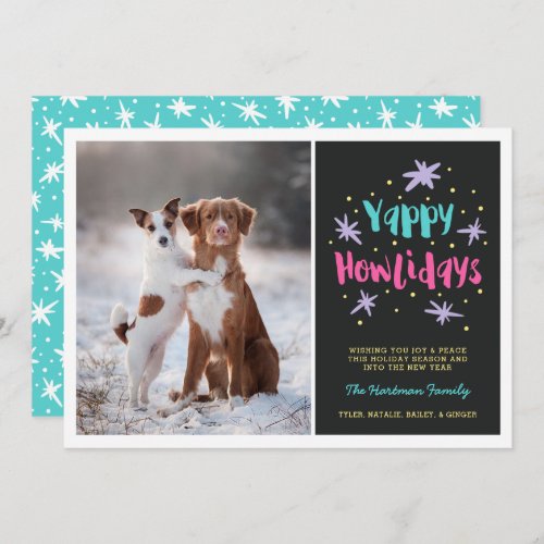 Yappy Howlidays Dog Christmas Photo Black Holiday Card
