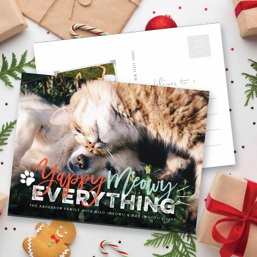 Yappy Meowy Everything Dog and Cat Pet Lover Photo Holiday Postcard