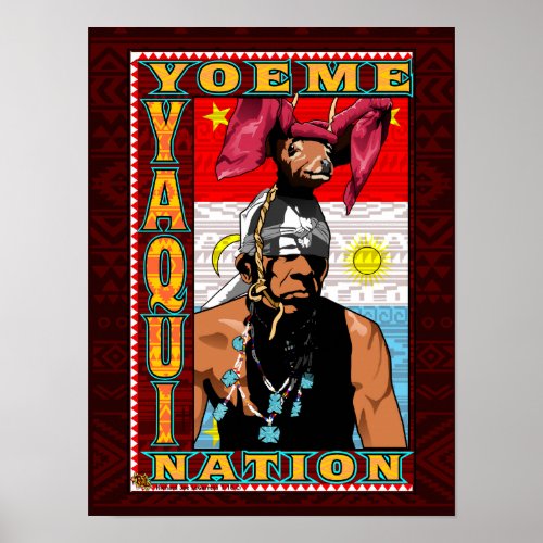 Yaqui Deer Dancer Yoeme poster print on deep red