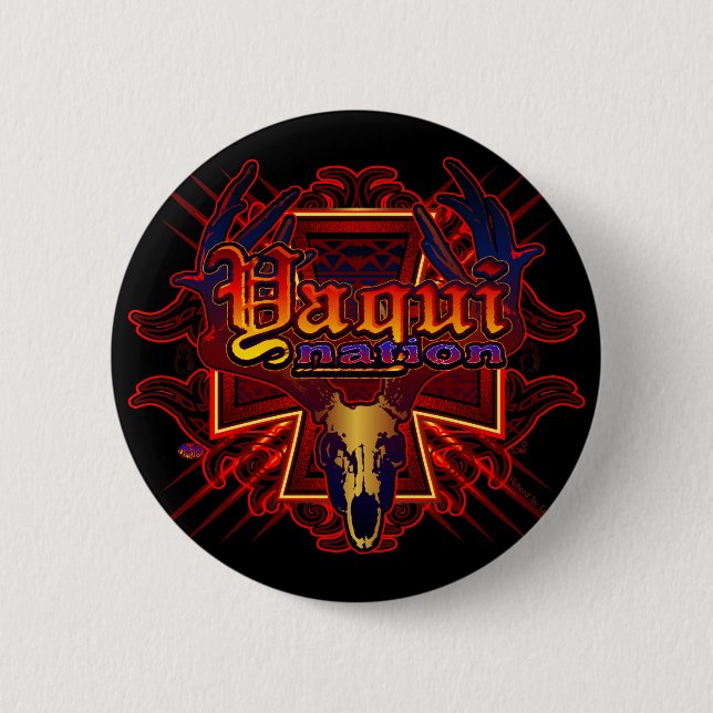 Yaqui Nation Deer Skull Design Pinback Button (Front)