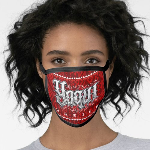 yaqui nation lettering facemask on red face mask