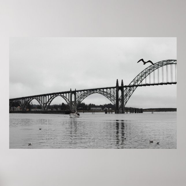 Yaquina Bay Bridge in Black & White Poster (Front)