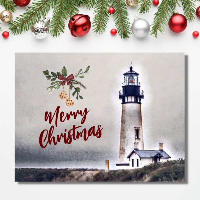 Yaquina Head Lighthouse Merry Christmas Holiday Postcard (Creator Uploaded)