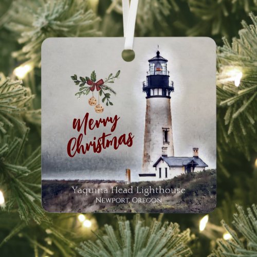 Yaquina Head Lighthouse Newport Oregon Christmas Metal Ornament