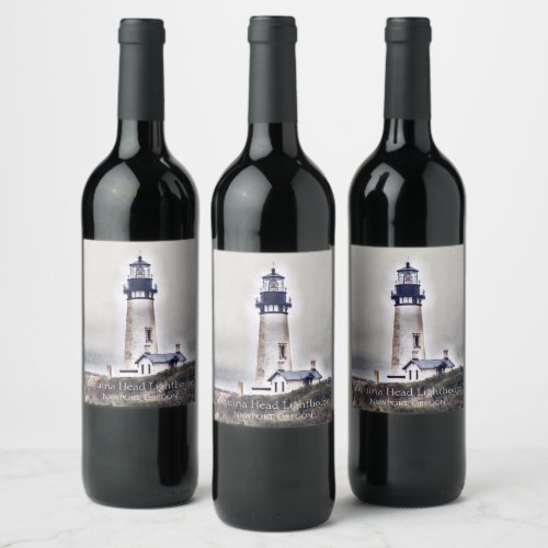 Yaquina Head Lighthouse Newport Oregon Wine Label