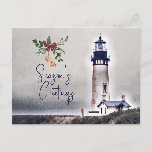 Yaquina Head Lighthouse Seasons Greetings Holiday Postcard