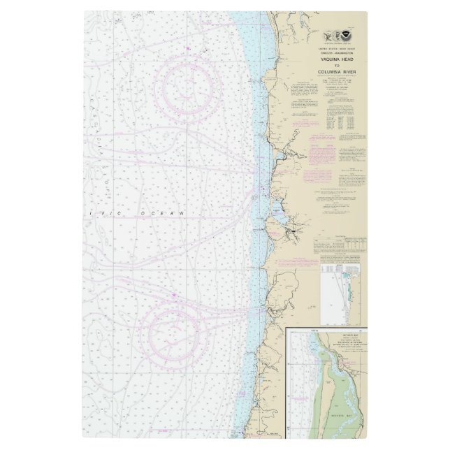 Yaquina Head to Columbia River Nautical Chart Metal Print (Front)