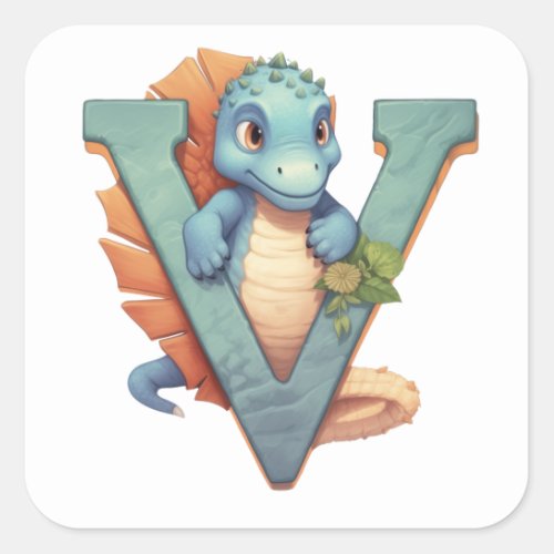 Yara the Spiky Dinosaur and the Letter V Square Sticker