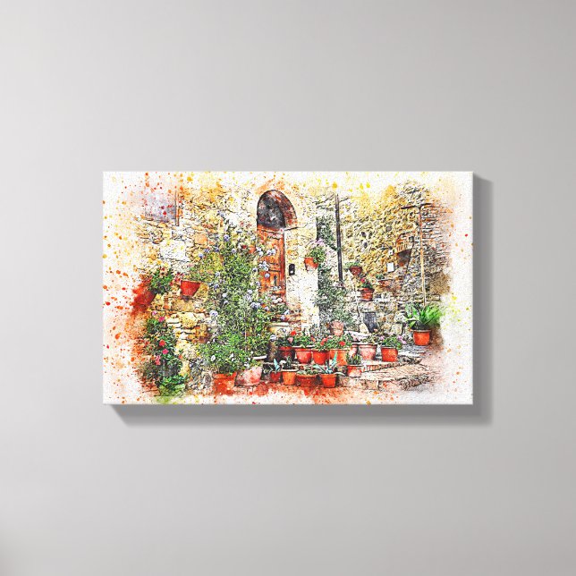 Yard Garden Flower Door Window Pot Stone Canvas Print (Front)