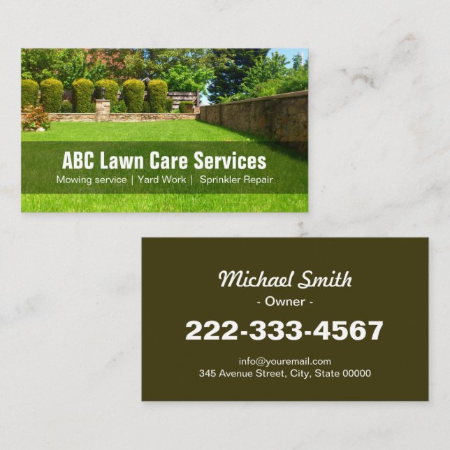 Yard Lawn Care Gardening Landscaping Green Grass Business Card