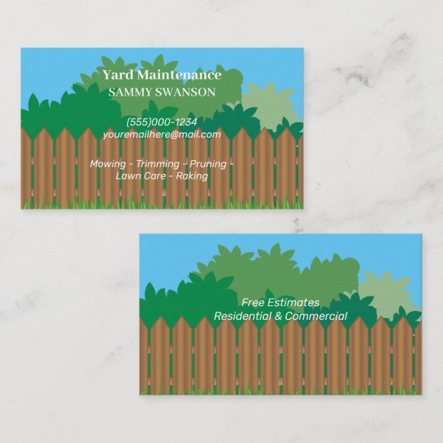 Yard Maintenance Service  Business Card (Front/Back)
