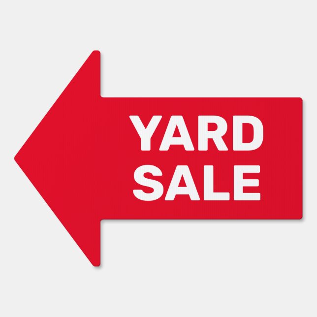 Yard Sale bold white text on red Left Arrow Sign (Front)