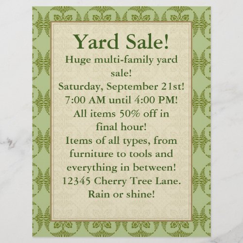 Yard Sale Can be changed Shades of Green Flyer