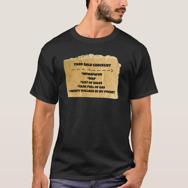 Yard Sale Checklist Funny Humor Tee Shirt (Front)