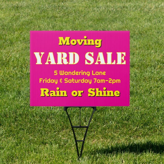 Yard Sale Double-sided Bright Pink Sign (Insitu)