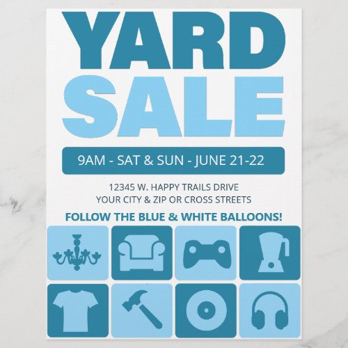 Yard Sale Flyer Template Aqua Blue