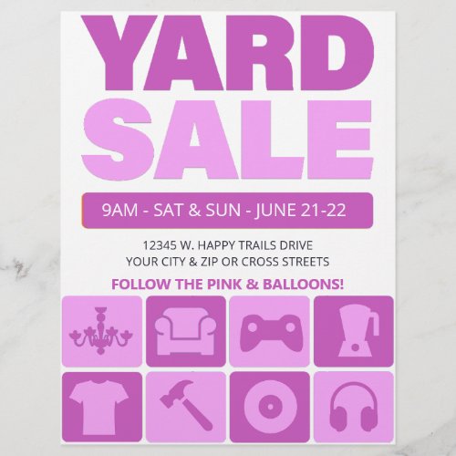 Yard Sale Flyer Template PINK