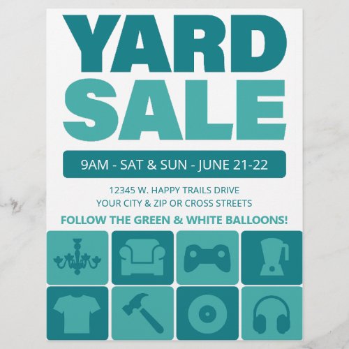 Yard Sale Flyer Template Teal