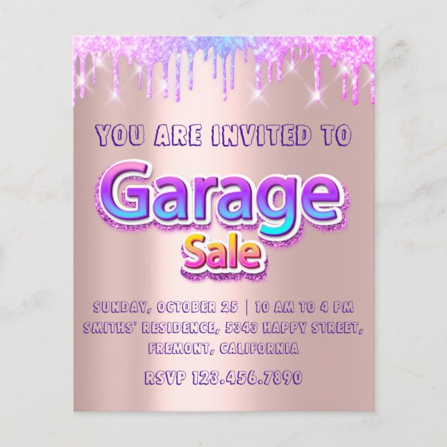 Yard Sale Garage Sale Holograph Drips Pink Flyer (Front)