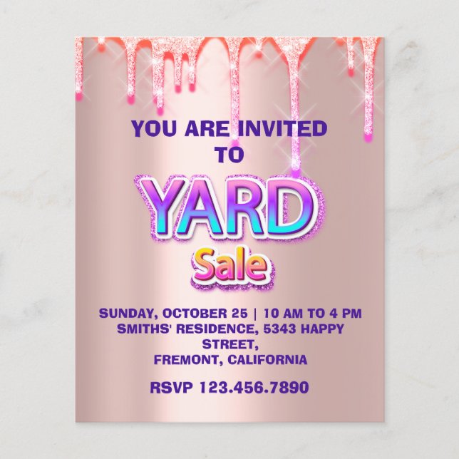 Yard Sale Garage Sale Holographic Glitter Drips Flyer (Front)