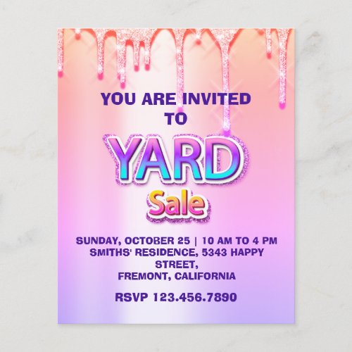 Yard Sale Garage Sale Holographic Pink Ombre Drips Flyer