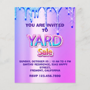 Yard Sale Garage Sale Holographic Pink Spark Drips Flyer