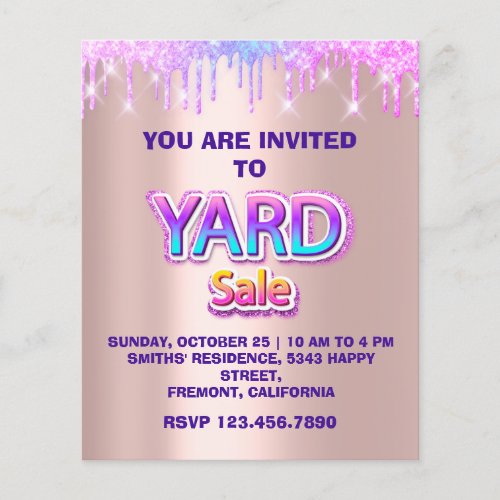 Yard Sale Garage Sale Holographic Rose Drips Flyer