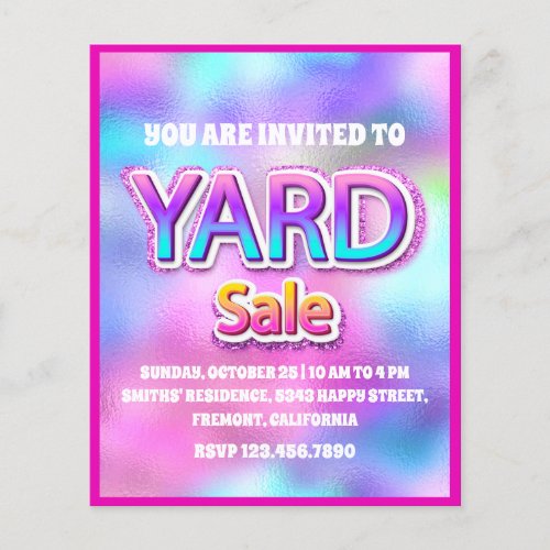 Yard Sale Holographic Pink Frame Glitter Flyer