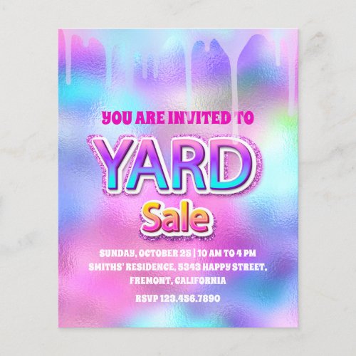 Yard Sale Holographic Pink Glitter Drip Flyer