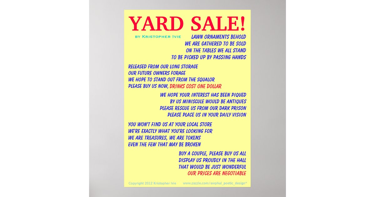 Yard Sale Poem Poster Zazzle