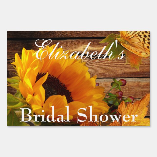 Yard Sign, Bridal Shower Rustic Country Sunflower Sign (Front)