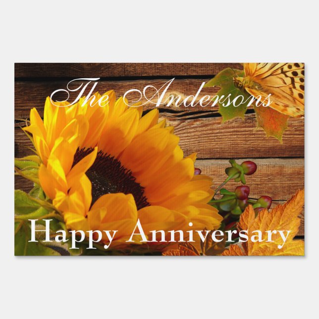 Yard Sign Happy Anniversary Fall Country Sunflower (Front)
