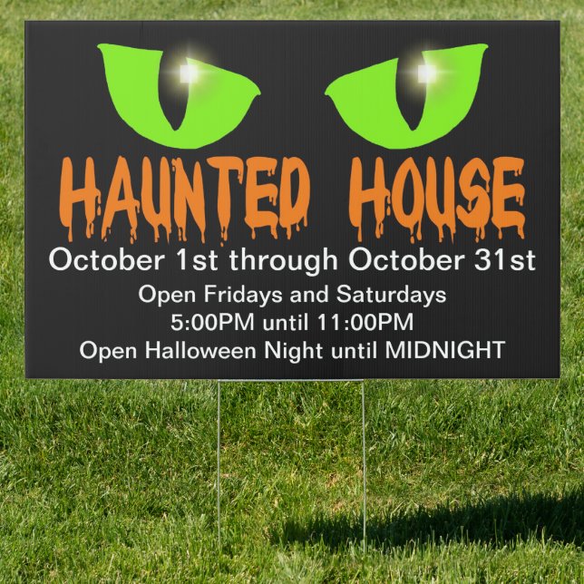 Yard Sign - "Haunted House" - Orange Lettering (Insitu)